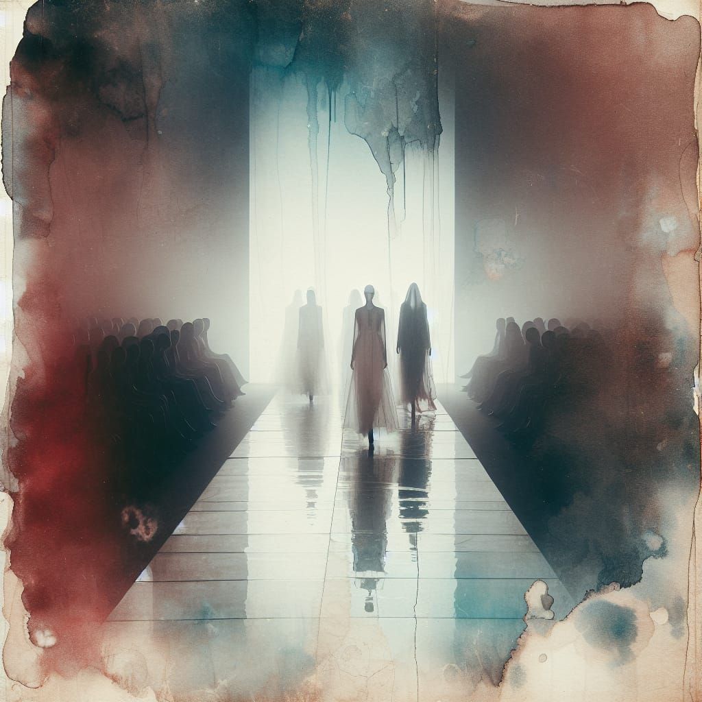 Minimalist Couture Show in Ink Wash Style