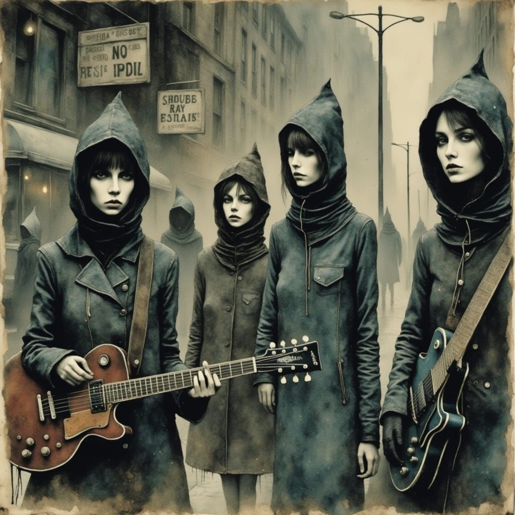 Gritty 1970s New York City Street Scene with Musicians