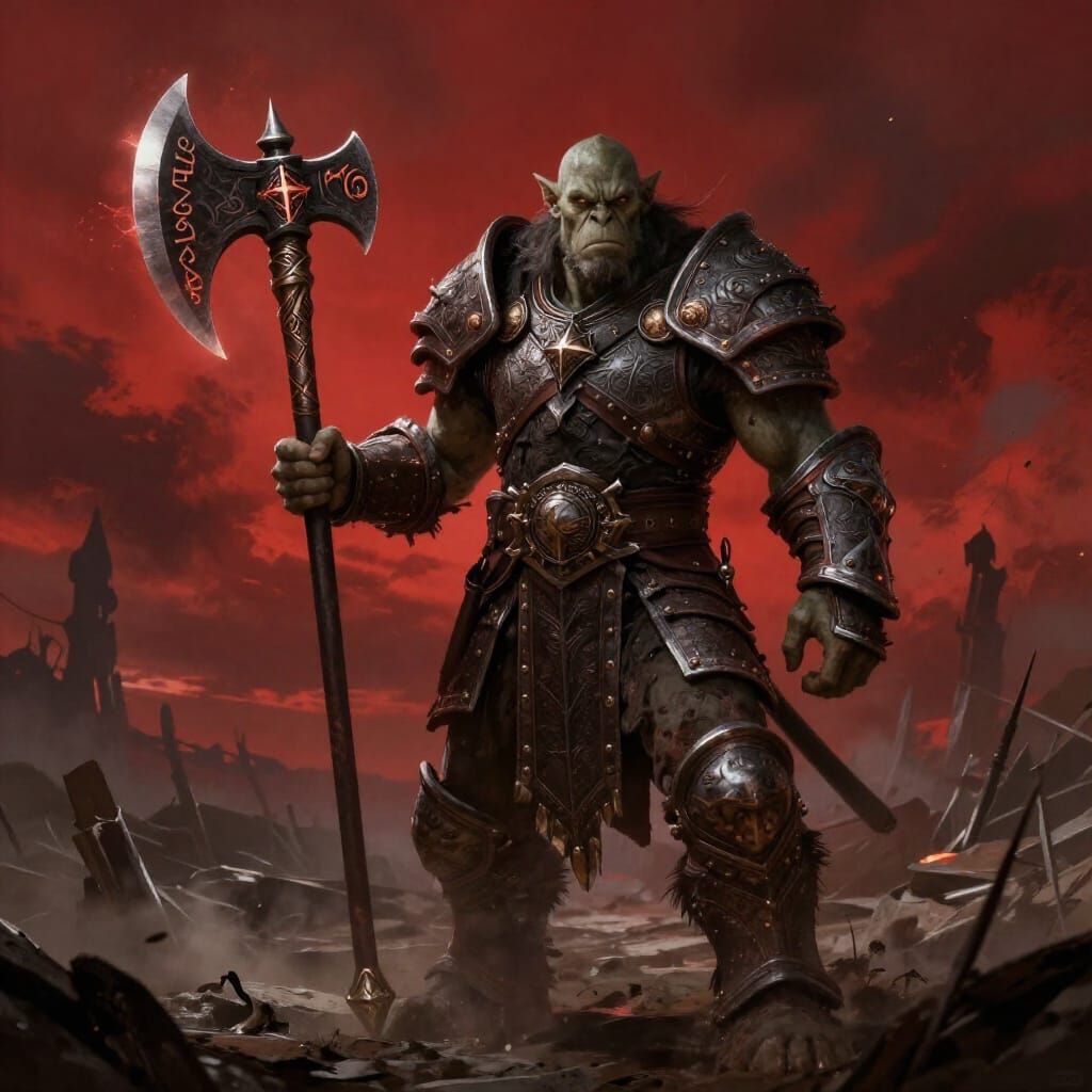 Orc Warrior in Gnomish Armor on Battlefield