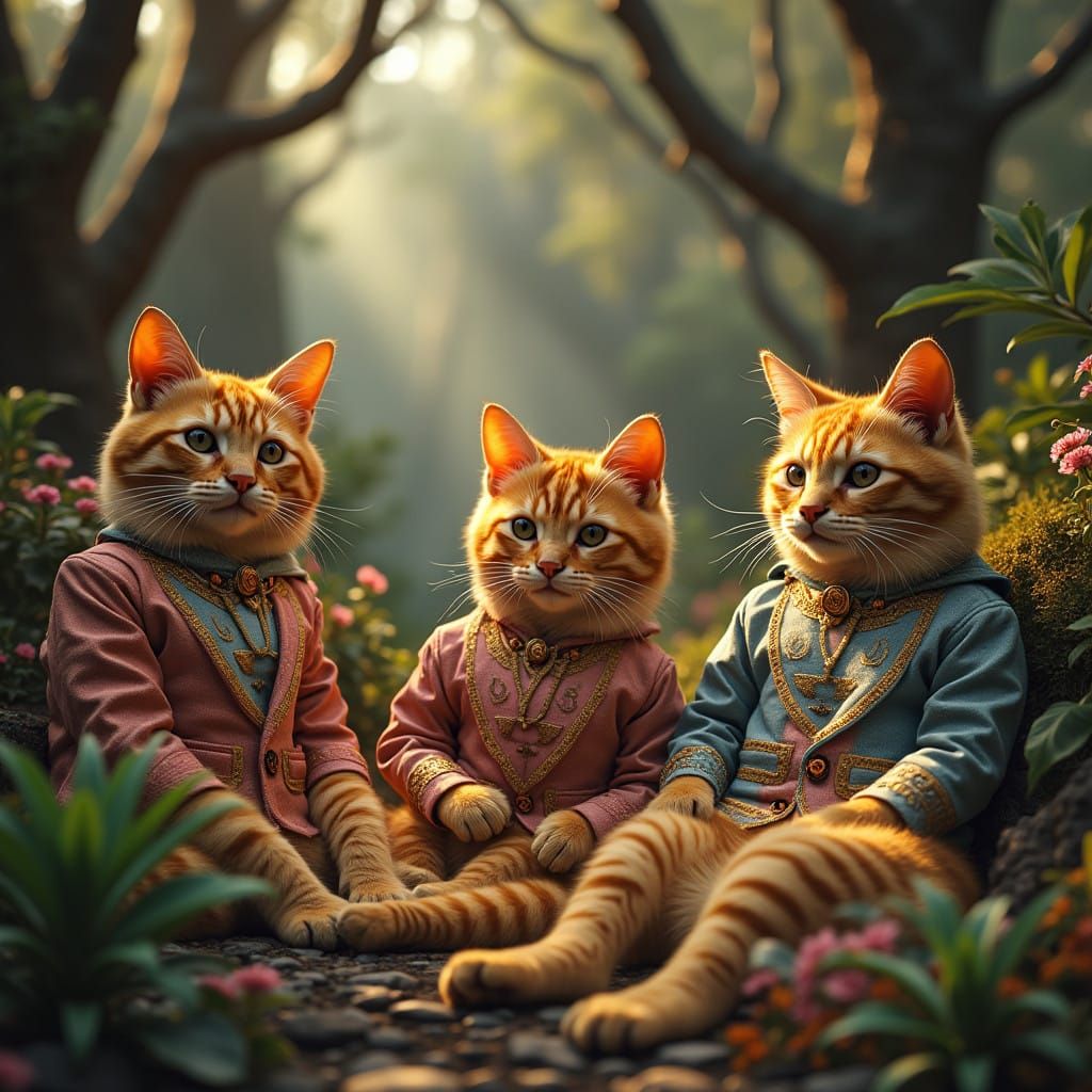 Regal Felines in Opulent Bespoke Prada Attire