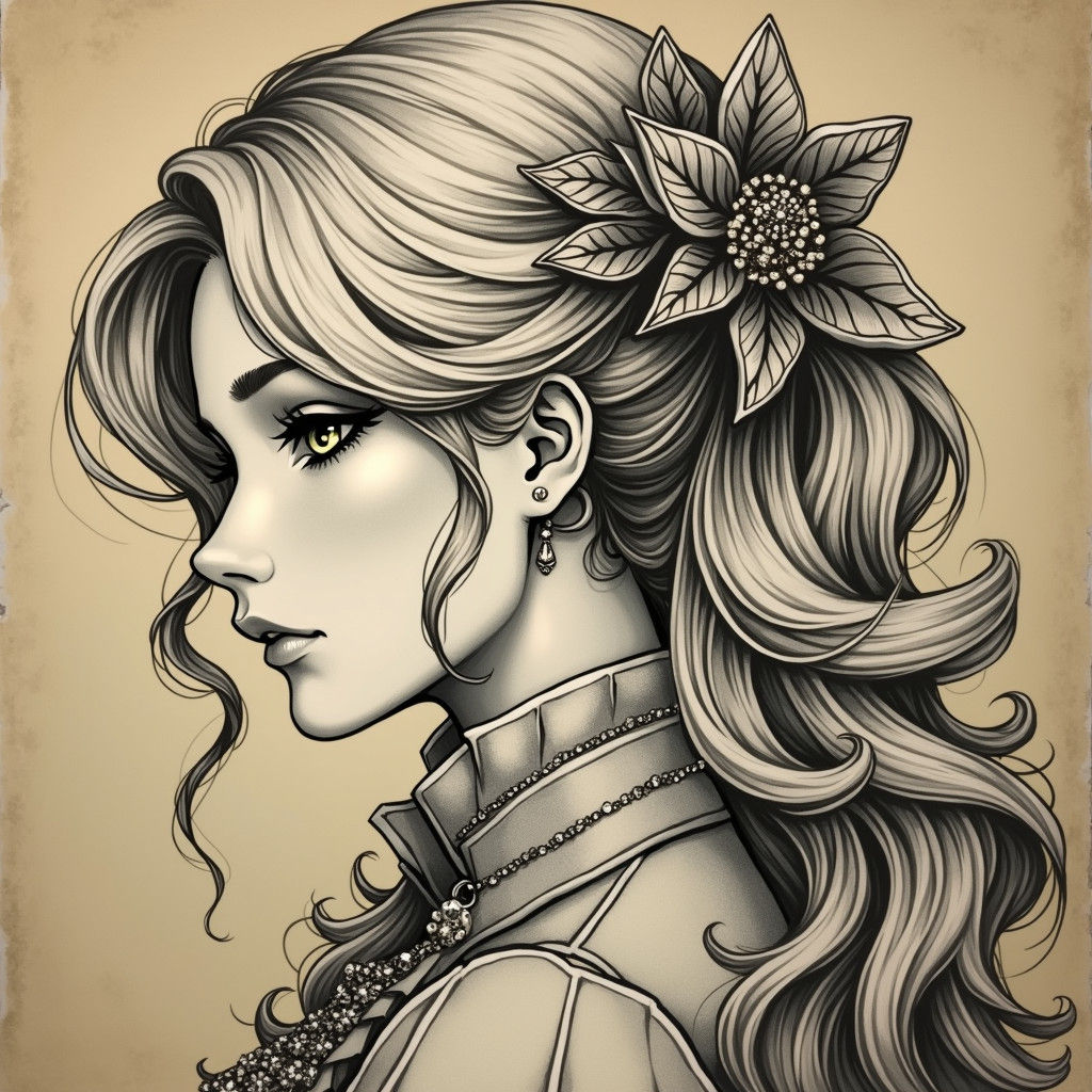 Anime-Inspired Portrait in Monochrome, Victorian Style