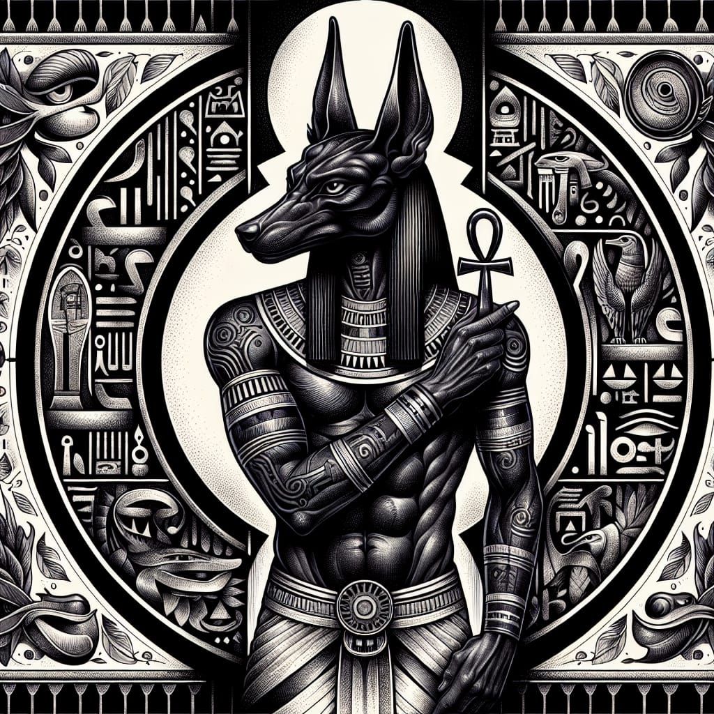 Detailed Tattoo Design of Anubis in Egyptian Style