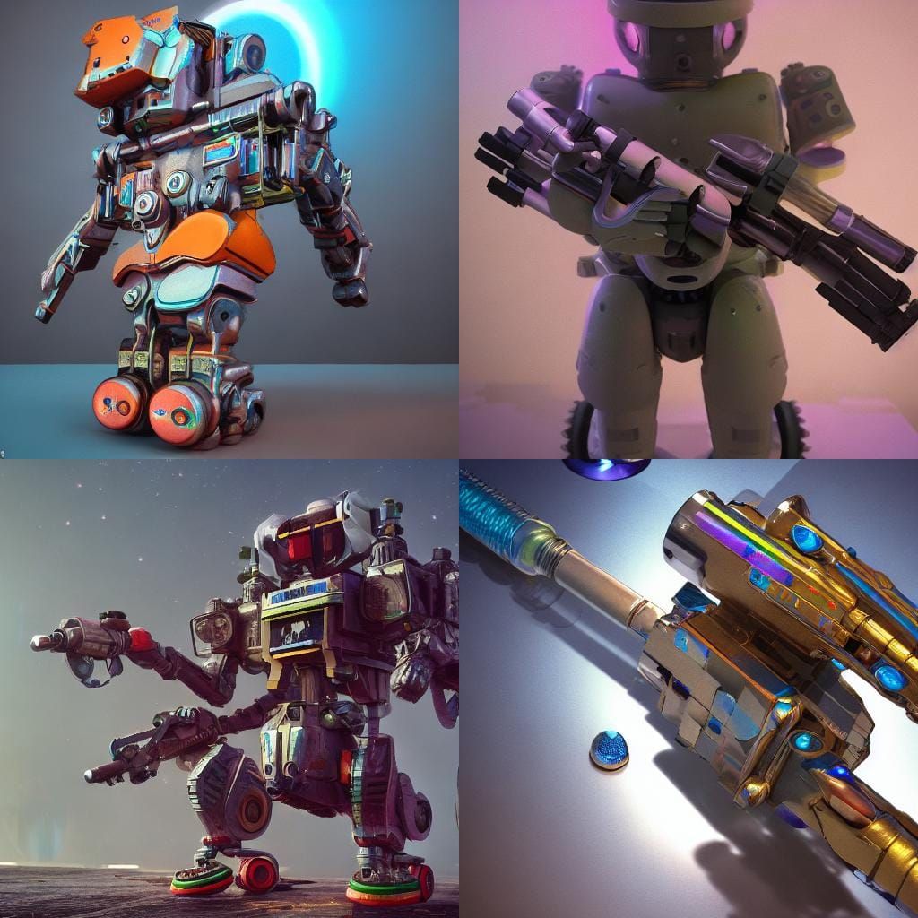 Rainbow Crocodile with Mini-Gun: Sci-Fi Art