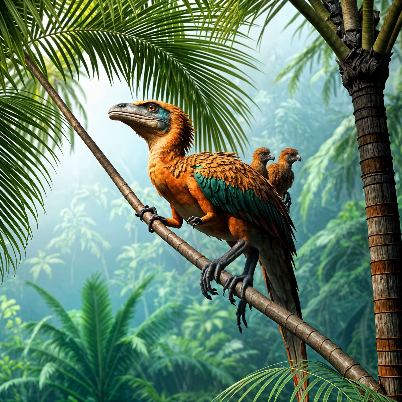 Colorful Archaeopteryx in Rainforest Setting, 3D Render