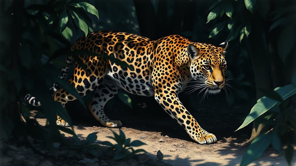 Leopard's Silent Stalk in Hyperrealistic Watercolor