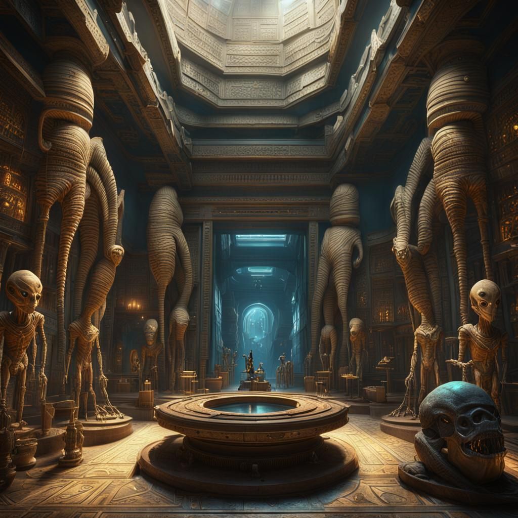 Alien Museum Interior in Egypt: Detailed Matte Painting