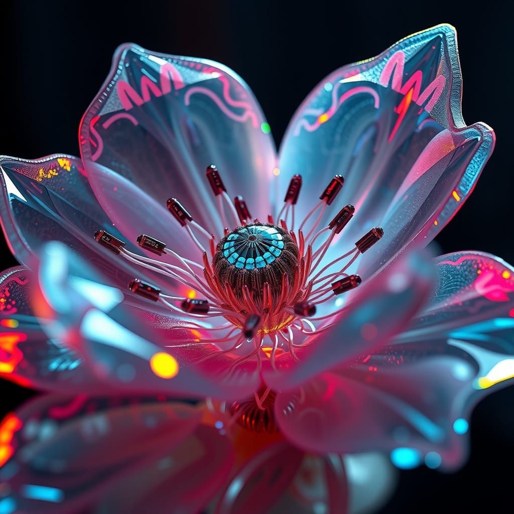 Iridescent Alien Flower with Biomechanical Details