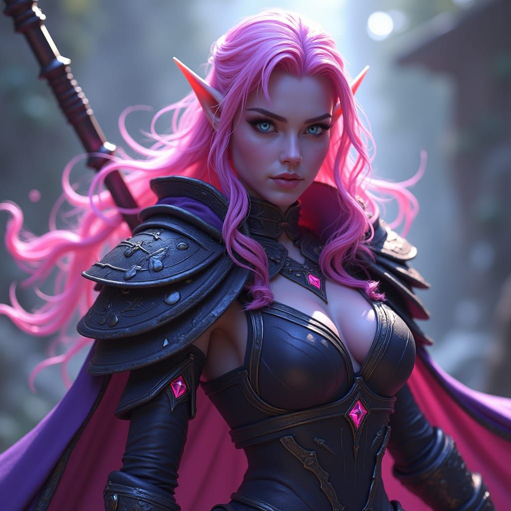 Elf Warrior with Purple Skin in Fantasy Matte Painting