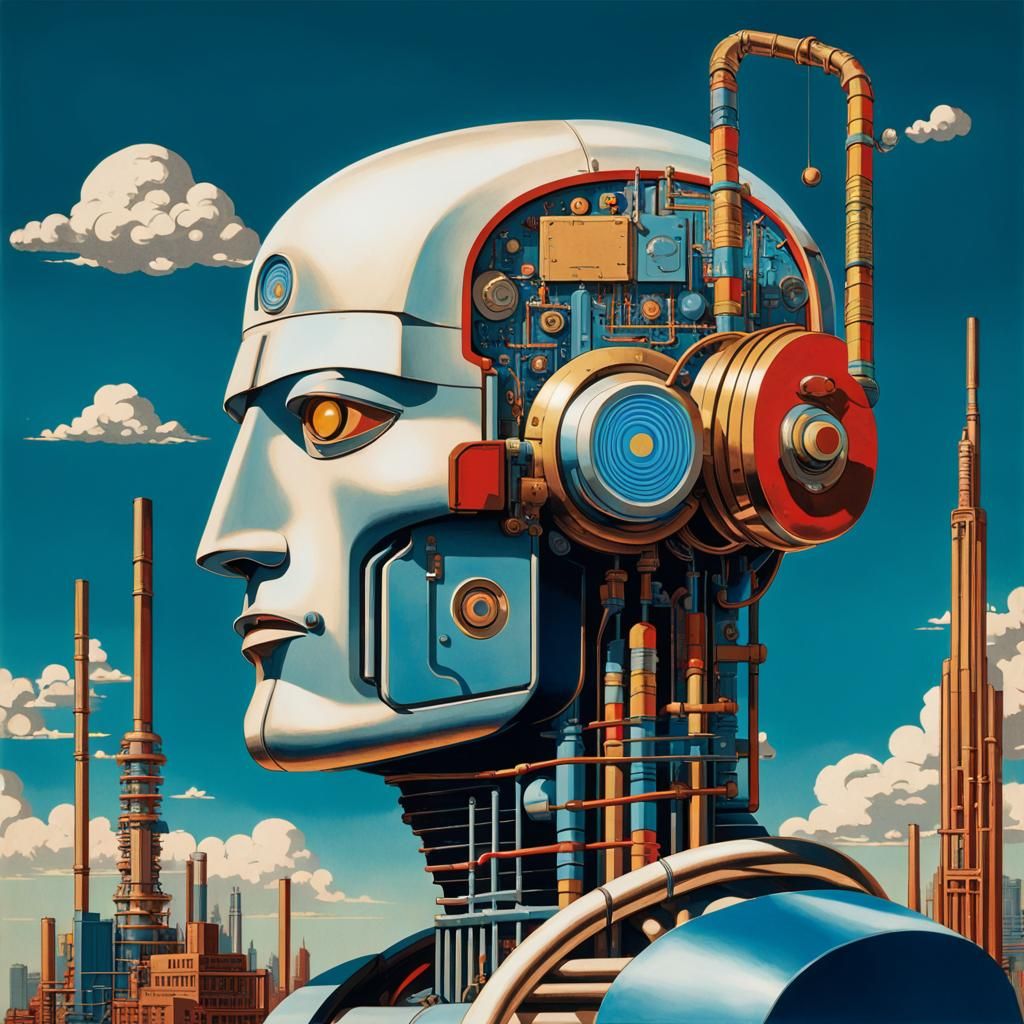 Cyborg Robot Head in Pop Art Style