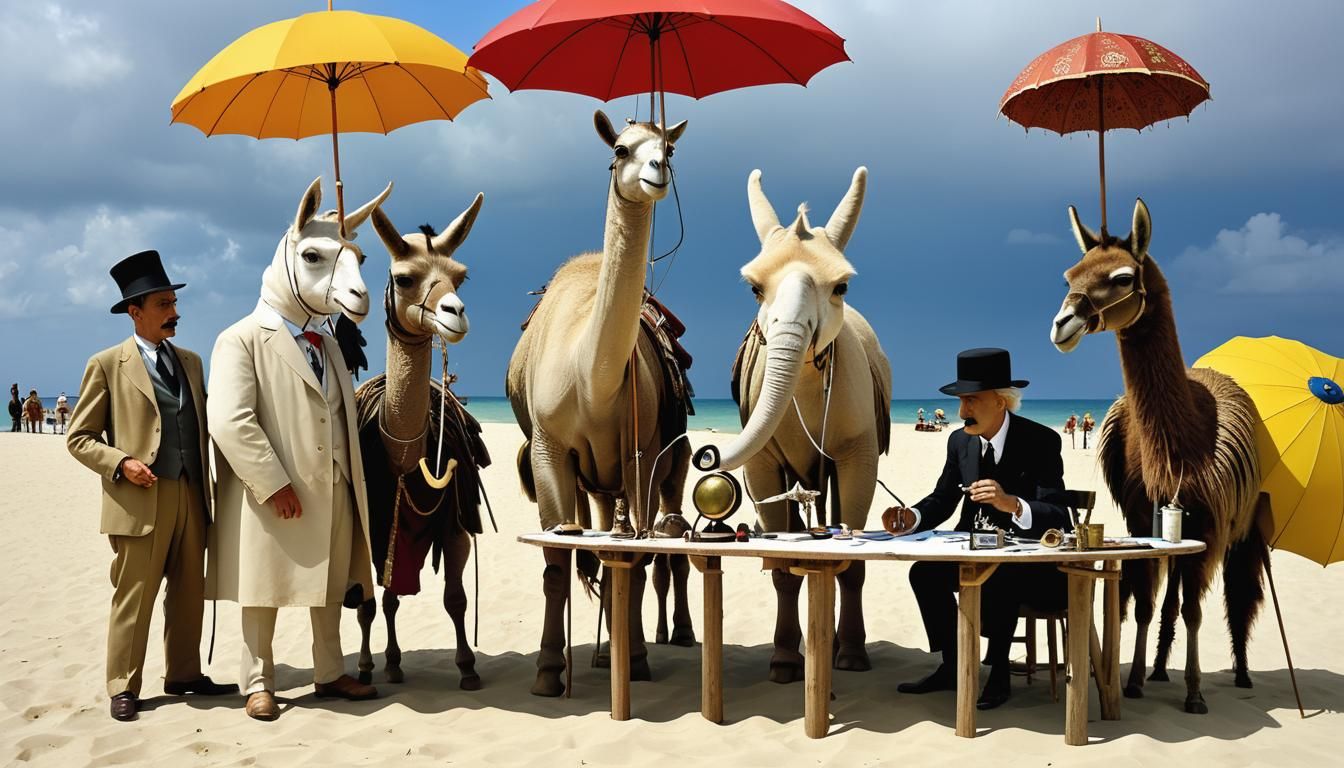 Surreal Cryptid Taxidermist Conference on a Fantasy Island