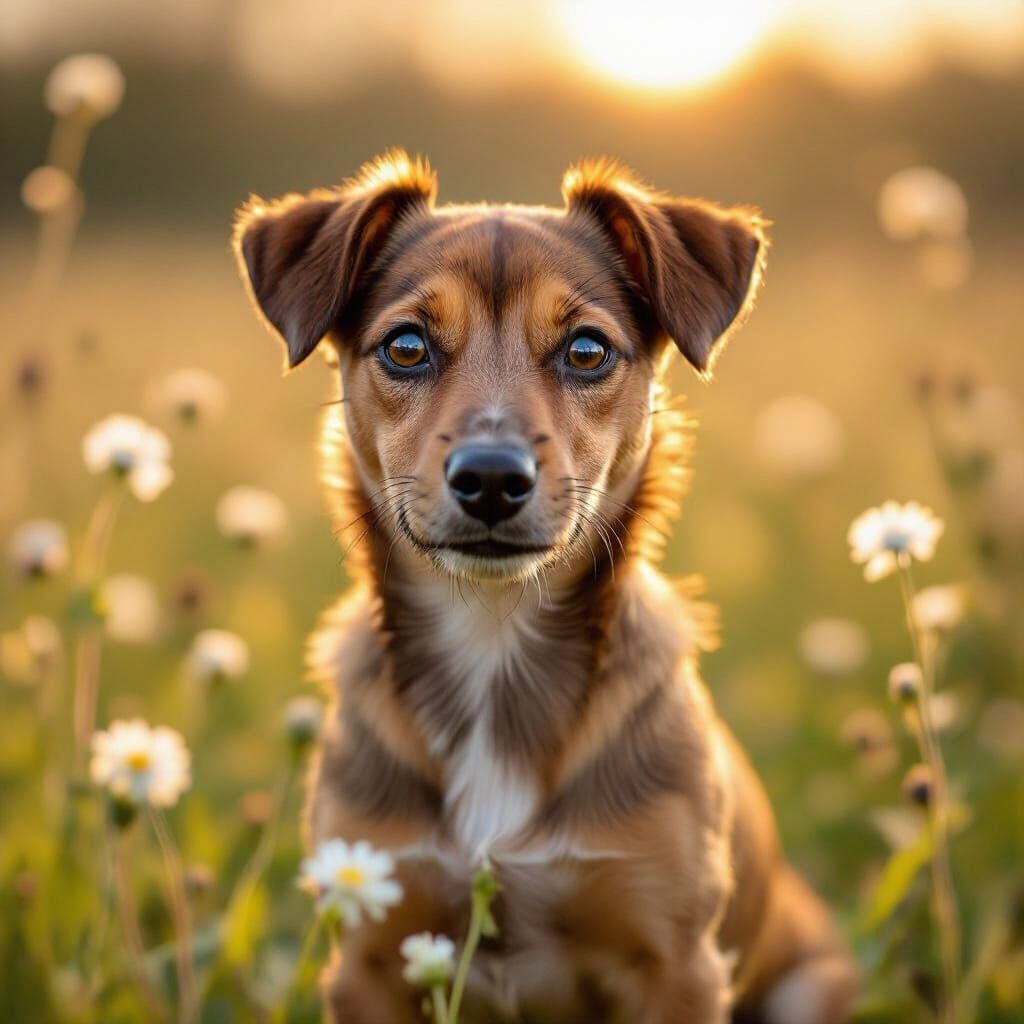 Playful Miniature Pinscher Looks Curiously at Camera in Gold...