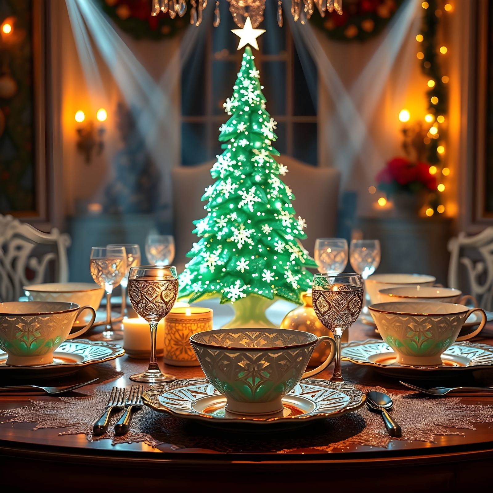 Ethereal New Year's Dinnerware Set in Diamond and Emerald