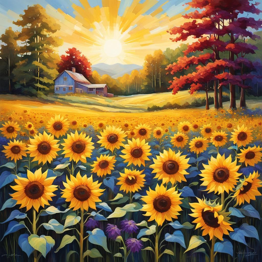 Golden Sunflowers in a Sunlit Meadow