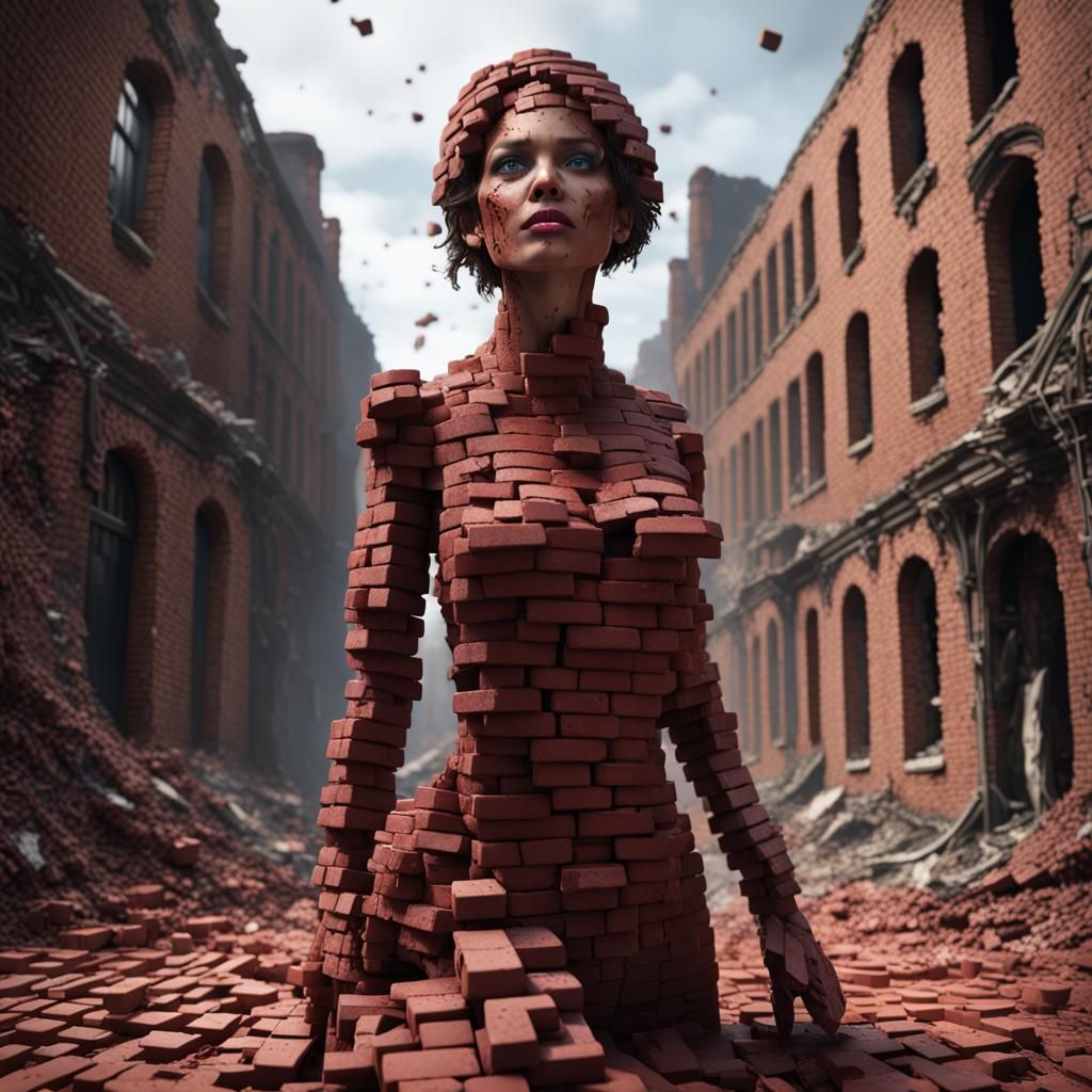 Brick Woman Falling Apart: Detailed Fantasy Art
