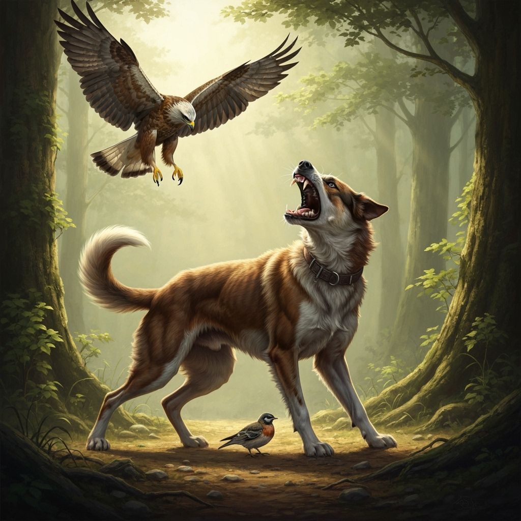 Dog Protecting Bird from Hawk: Hyperrealistic Art