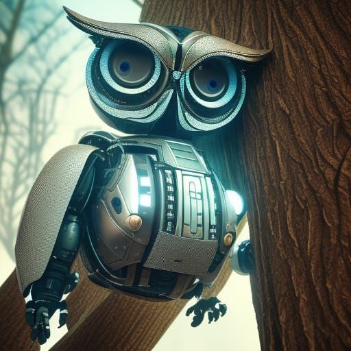 Surreal Robot Owl Illuminates Futuristic Skyline in Sci-Fi S...