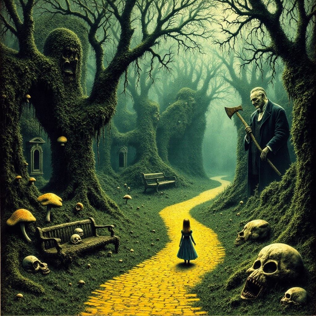 Eerie Garden with Figure, in Dark Fantasy Style