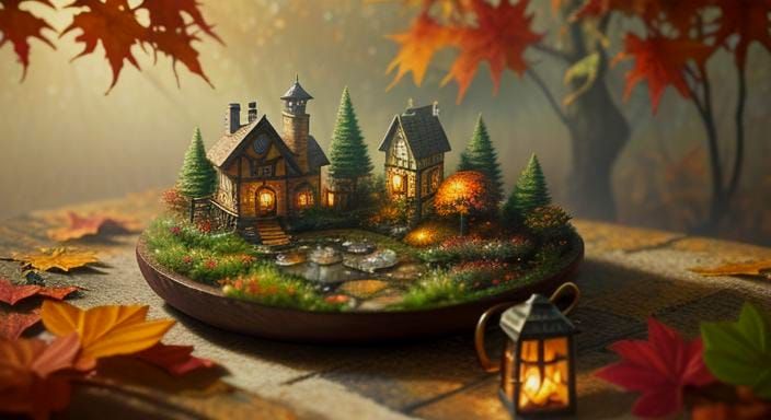 Autumn Garden in Teacup, Mosaic Art Style