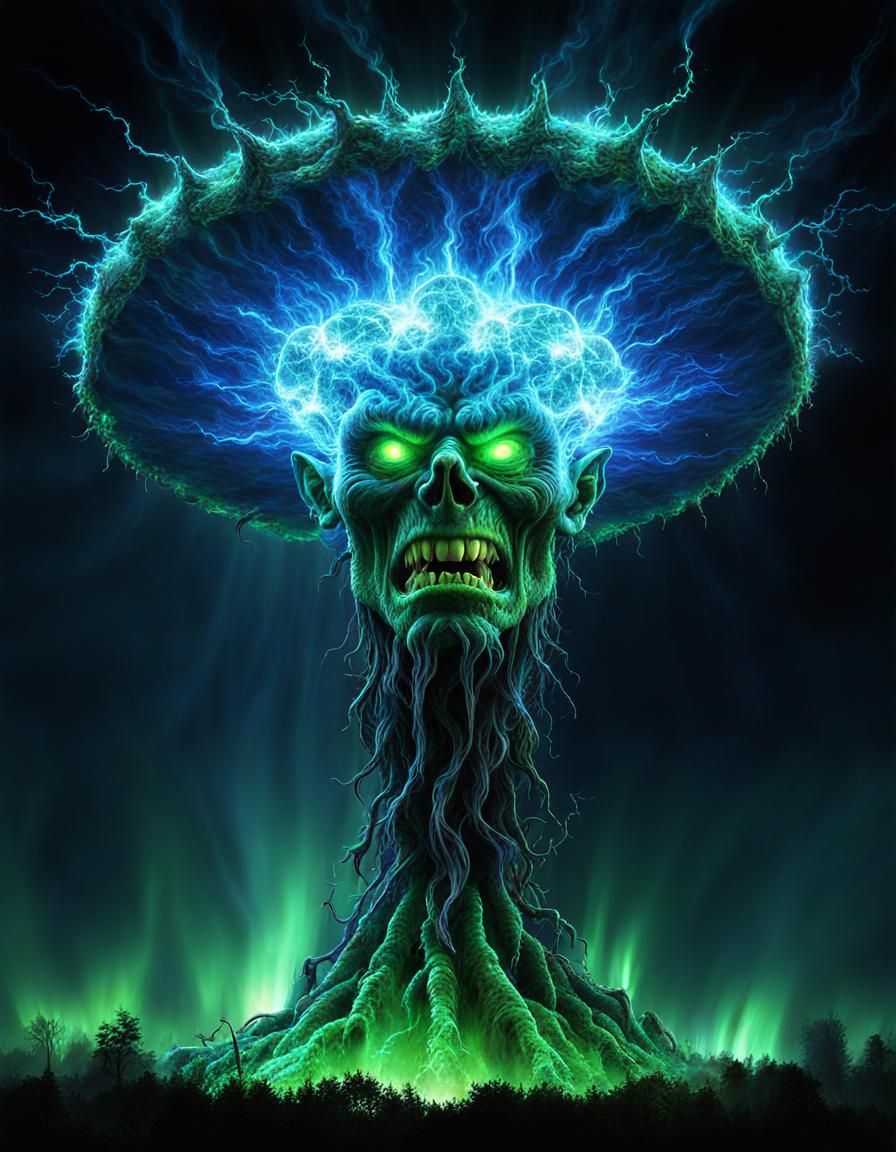 Psychedelic Demon in Electrical Storm: Art Nouveau Style