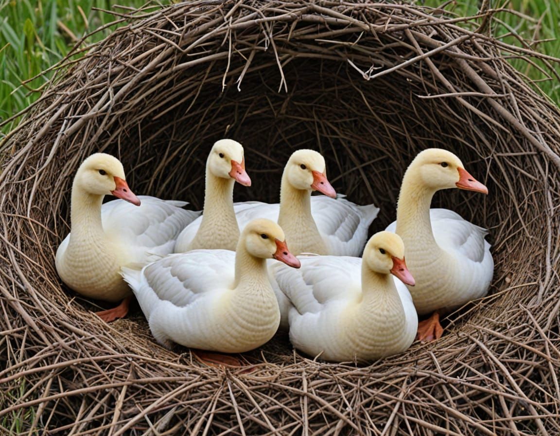 Winter Wonderland Scene with Laying Geese
