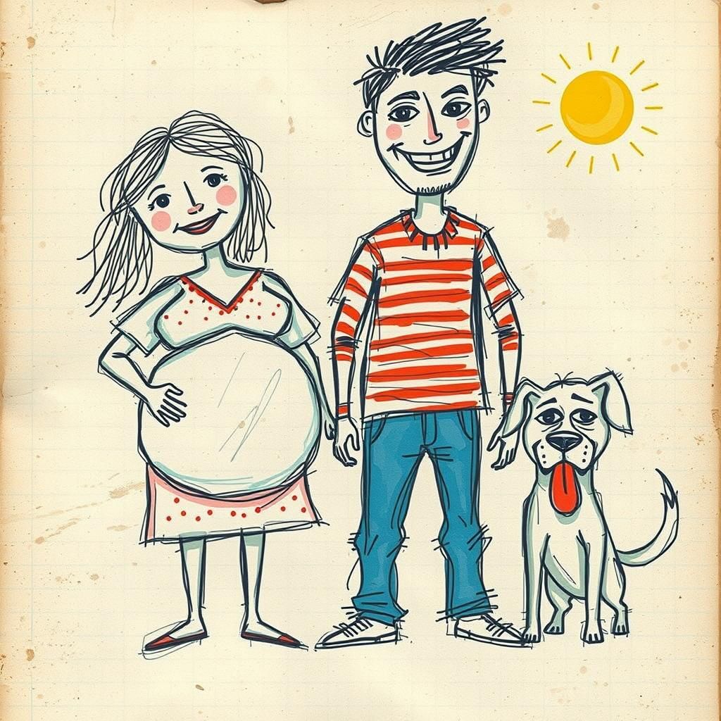 Naive Art: Expectant Couple and Dog