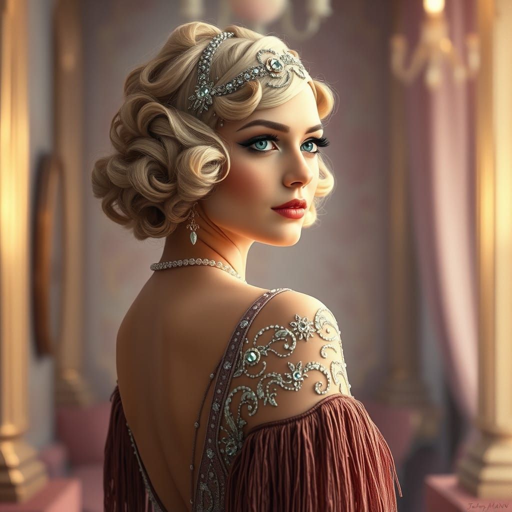 1920s Flapper in Soothing Pastel Hues, Digital Painting