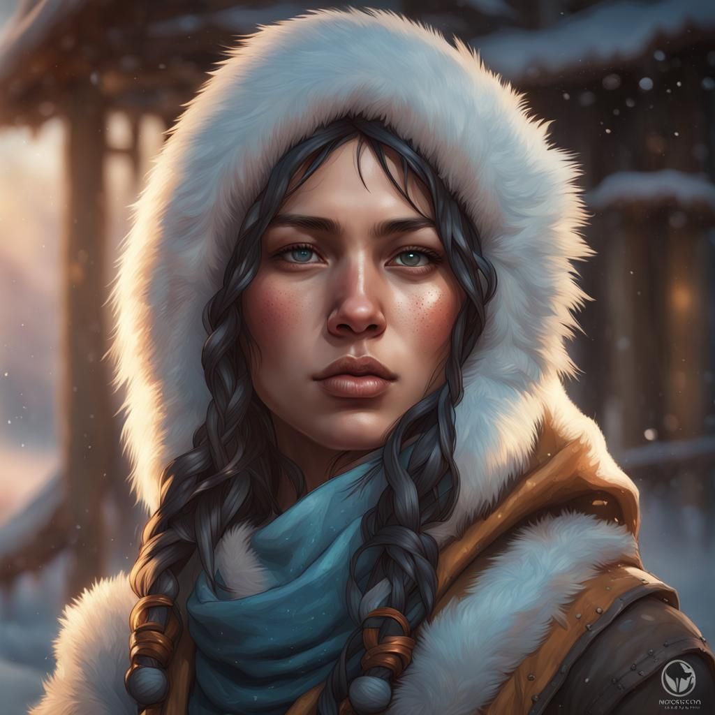 Eskimo Woman Portrait in Hyperdetailed Art Style