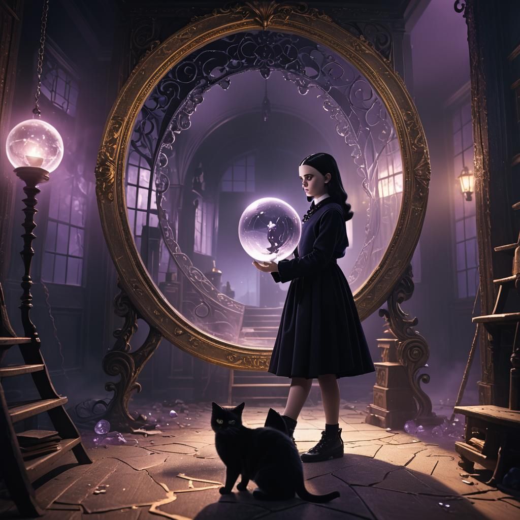 Wednesday Addams Breaks a Mirror: Dark Fantasy Art