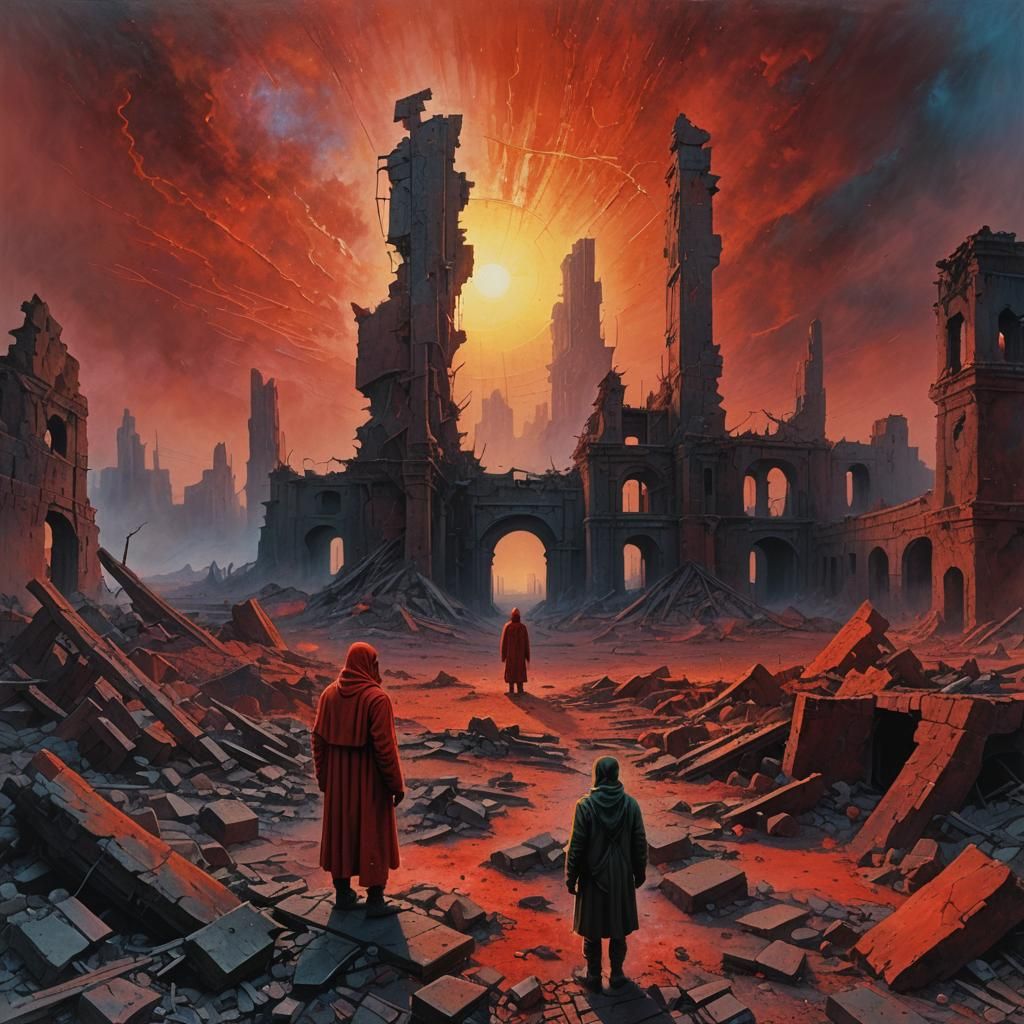 Apocalyptic Surrealism: Lone Figure in Ruins
