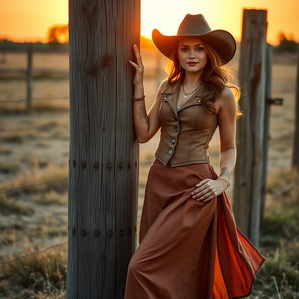 Cowgirl in Sunrise Texas, 1850s Rustic Realism
