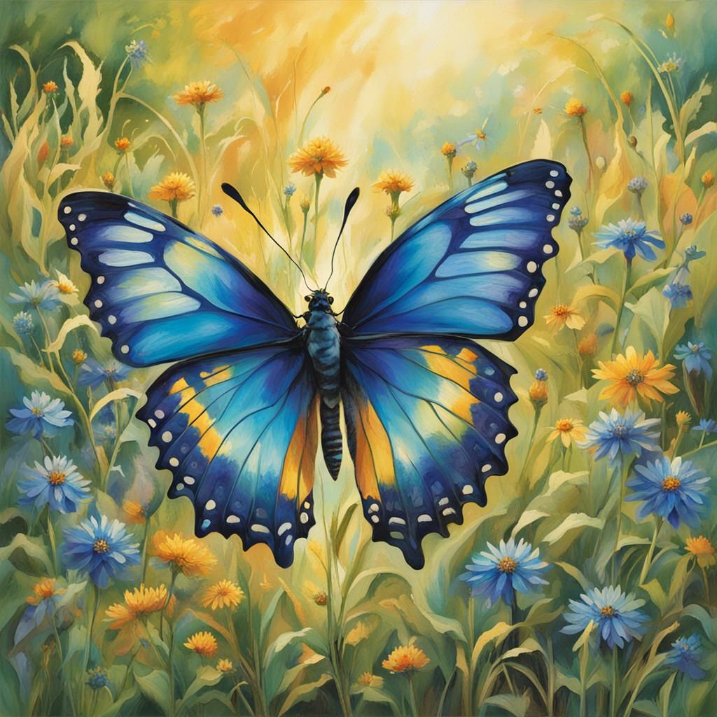 Butterfly Alighting on Flower in Sunlit Meadow