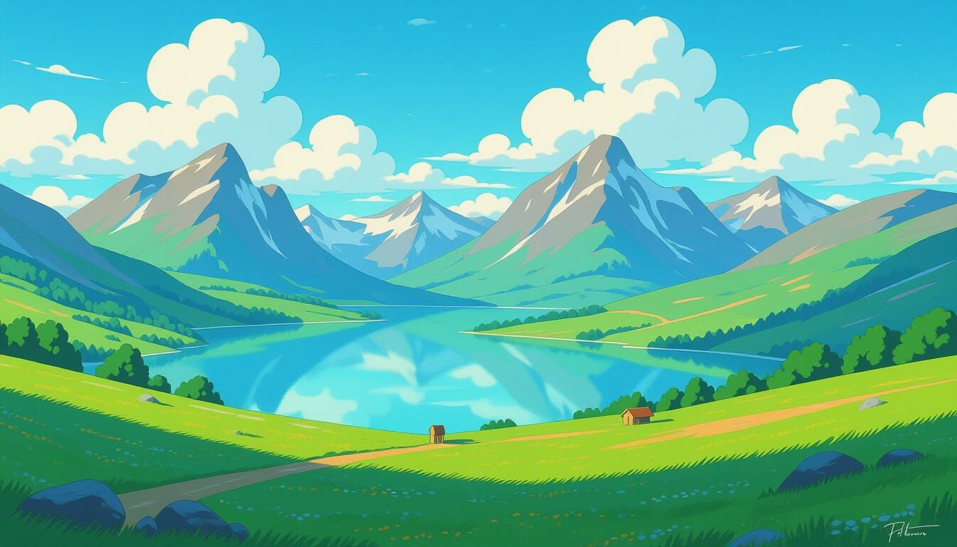 Turquoise Landscape: Dreamy Anime-Inspired Scenery