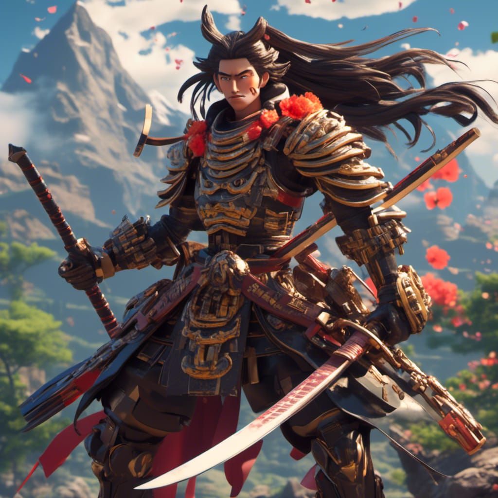 Detailed 3D Anime Samurai Warrior Concept Art