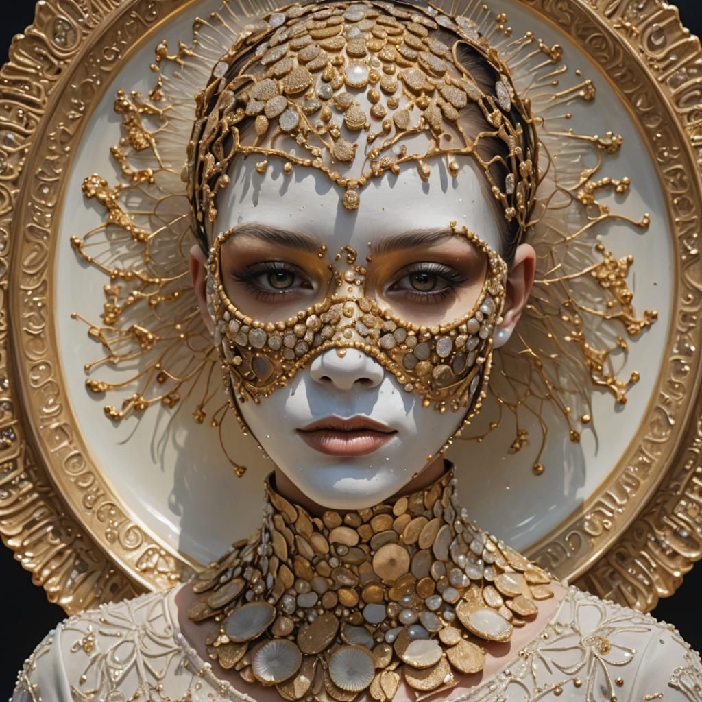 Hyperrealistic Portrait with Ornate Mask
