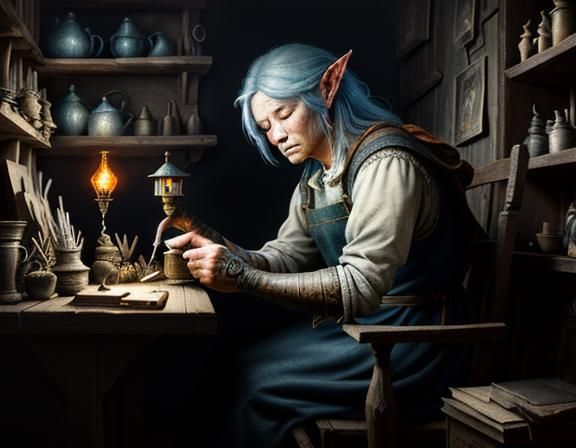 Gnome Repairs Automaton: Dark Fantasy Illustration