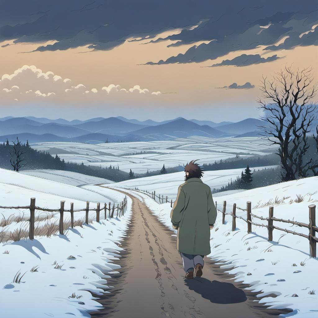 Snowy Path in Studio Ghibli Style
