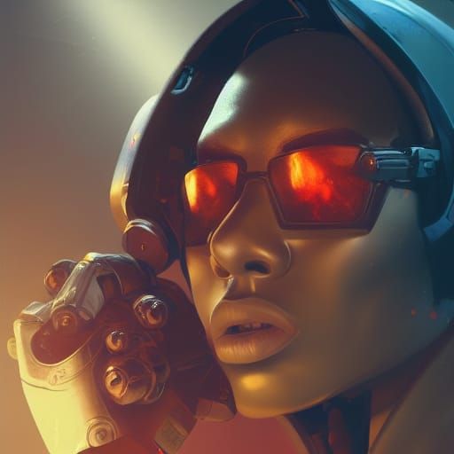 Gangsta Rapper Robot Portrait in Hyperdetailed Style