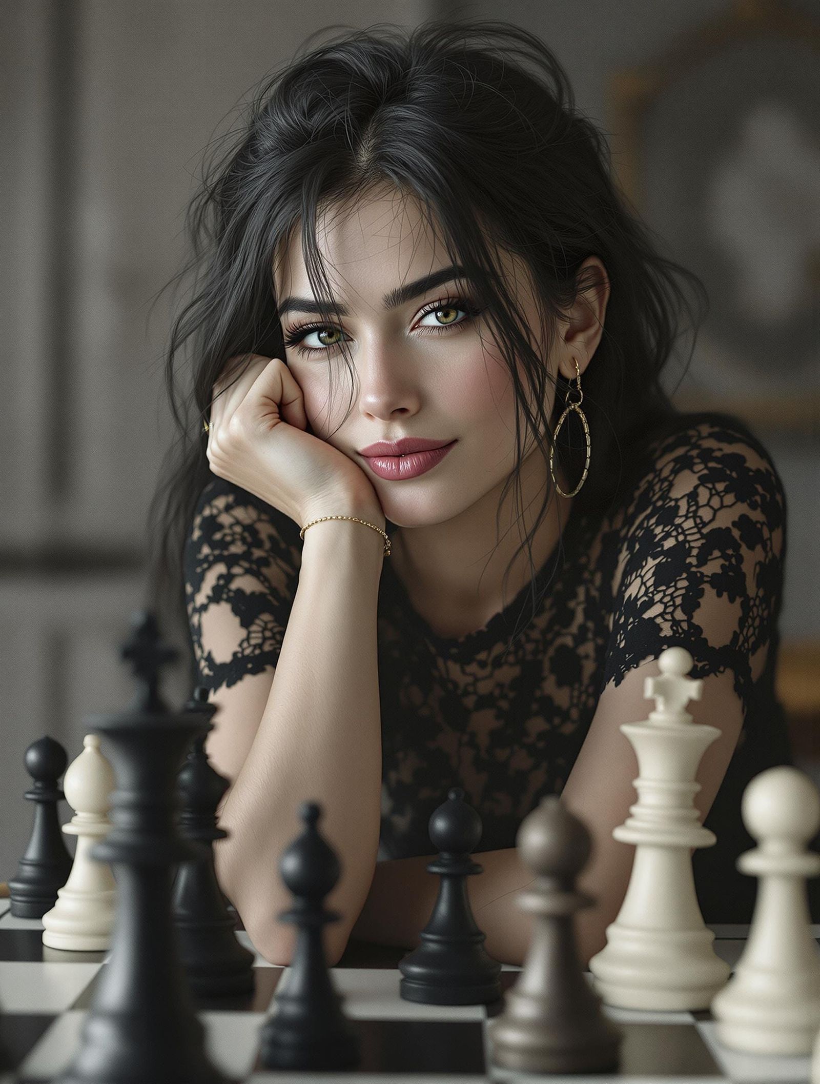 Analog Portrait of a Beautiful Swiss Woman with Chessboard