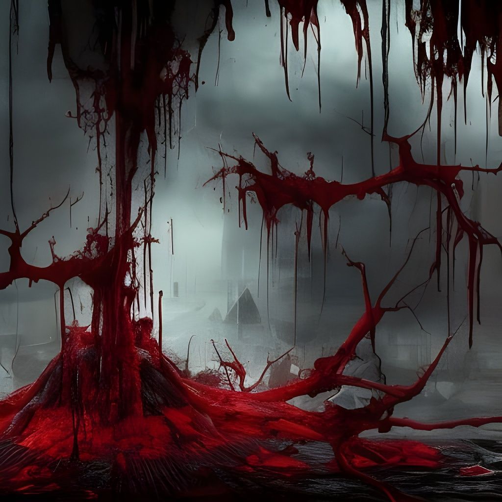 Eerie Decaying Bodies Dripping Blood in Horror Scene