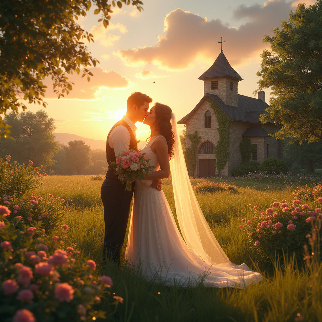 Romantic Country Wedding at Sunset: Fantasy Matte Painting