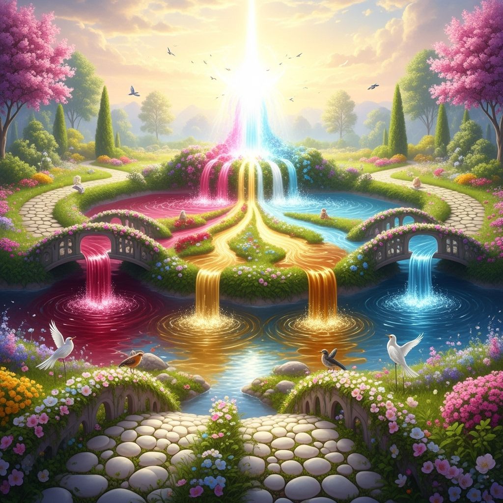 Radiant Spring of Blessings in a Heavenly Paradise Garden