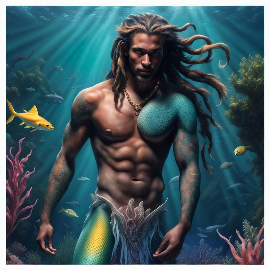 Underwater Merman Portrait in Bioluminescent Colors