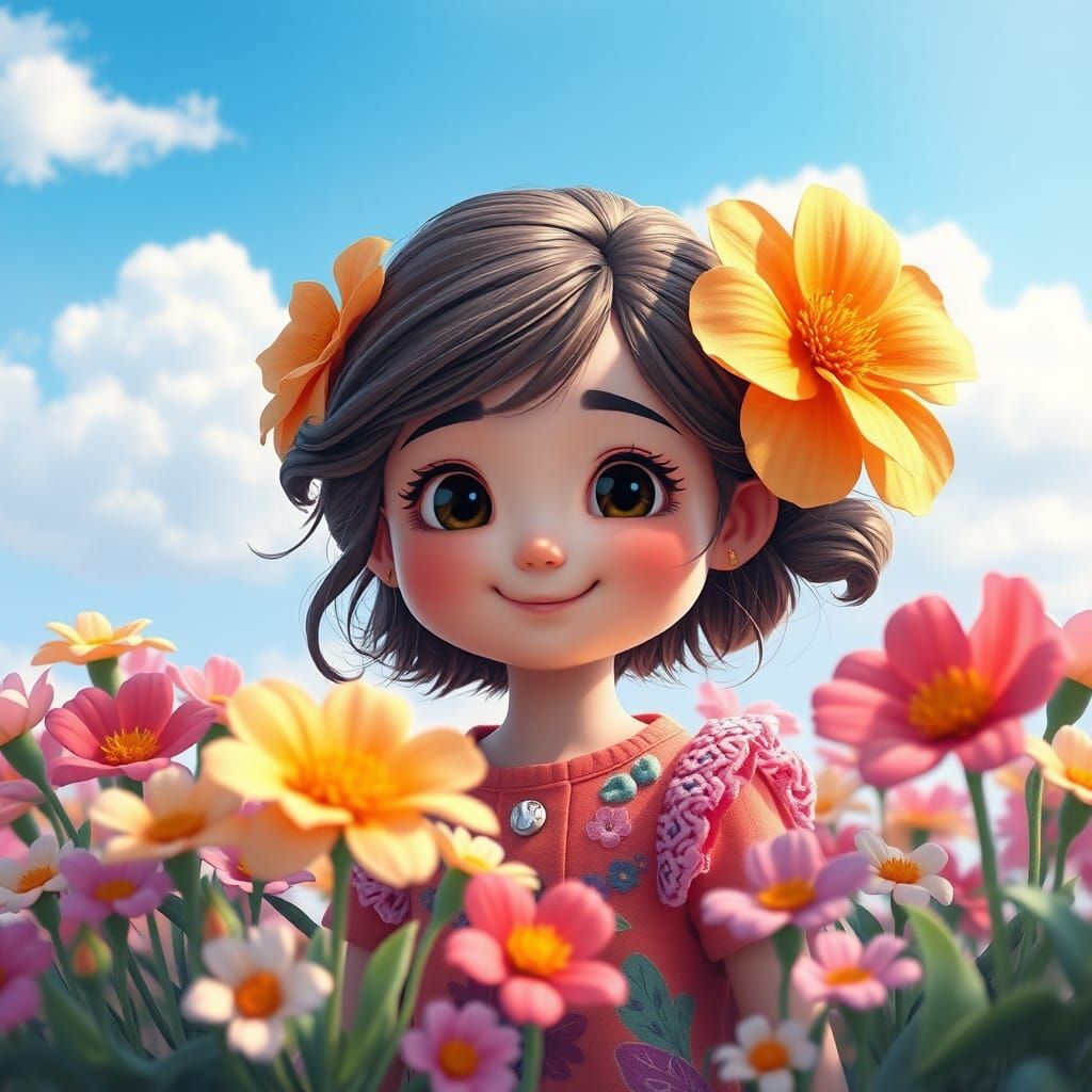 Girl in Floral Wonderland: Hyperrealistic Art