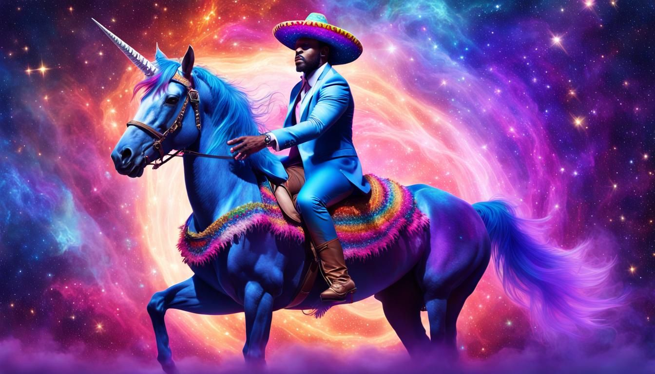 Majestic Unicorn Ride Through Galaxy: Vivid Digital Art