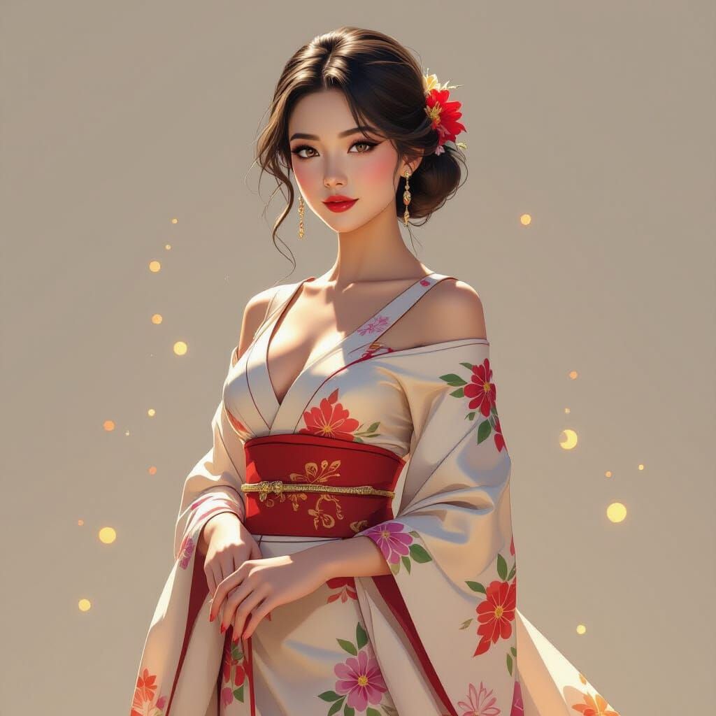 Elegant Woman Portrait in Dreamy Vibrant Style