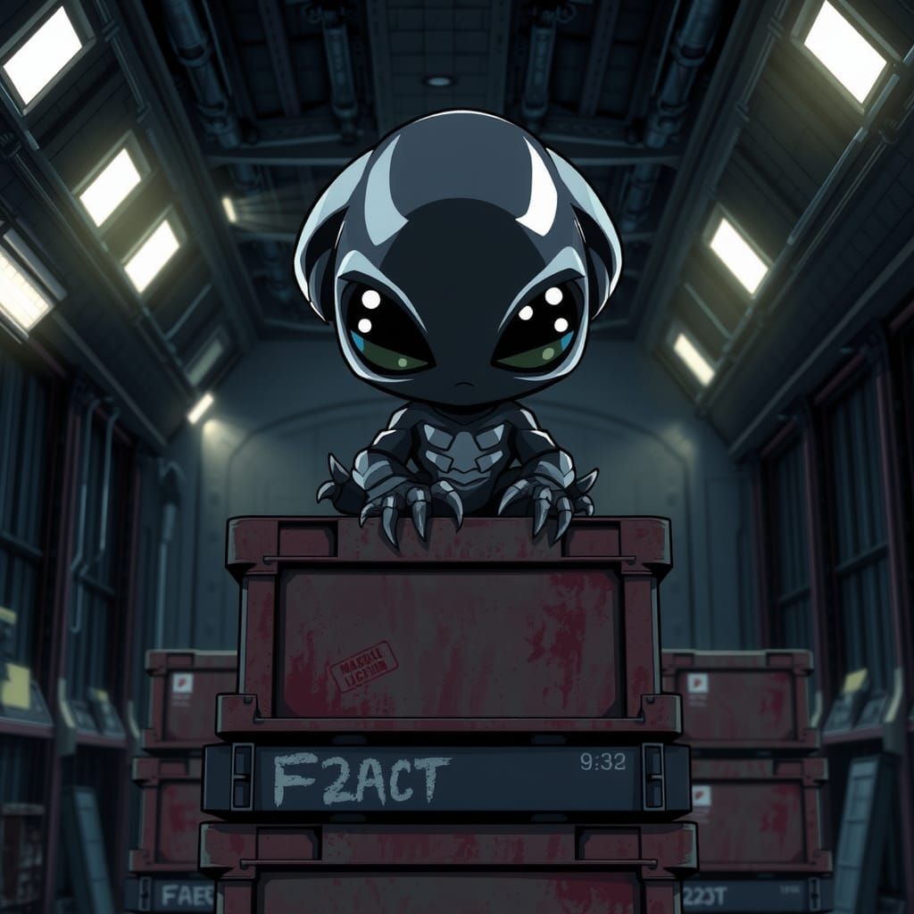 Chibi Xenomorph in Anime-Inspired Sci-Fi Style