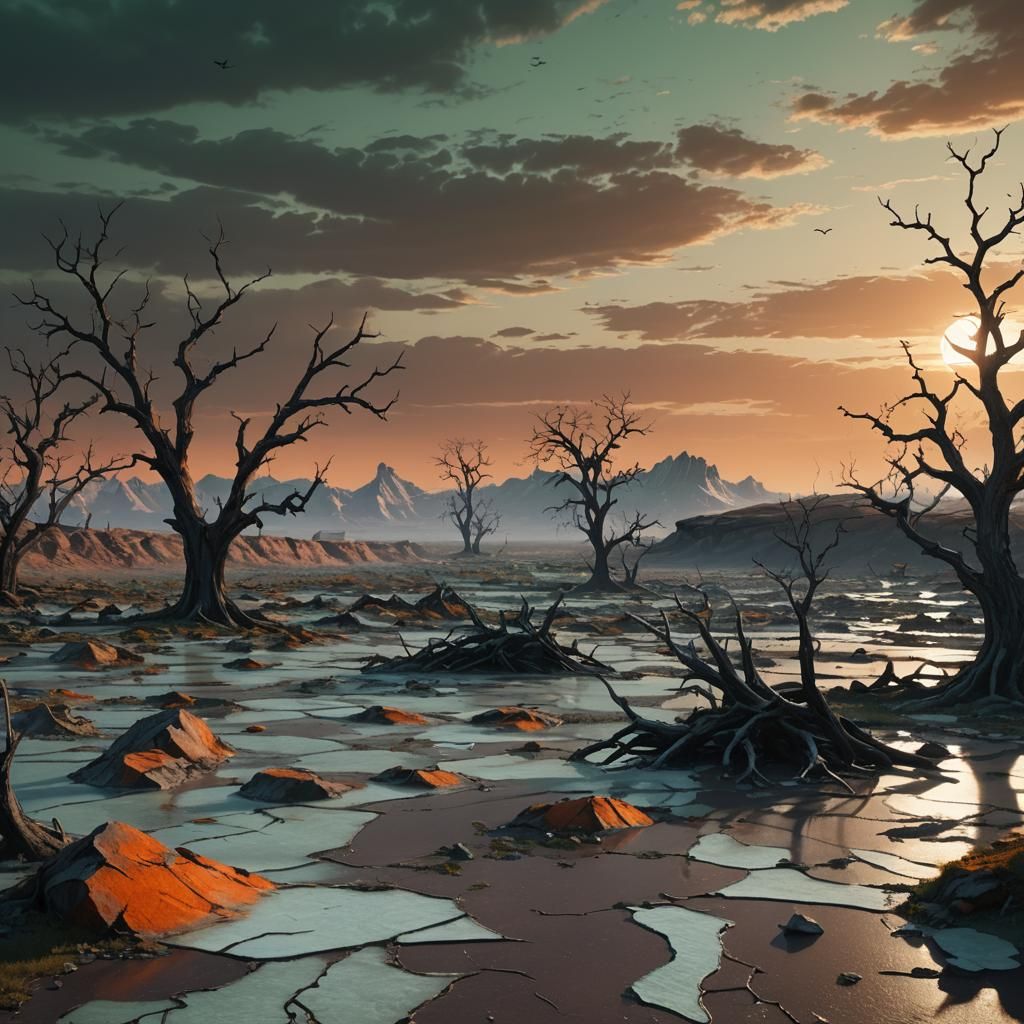 Barren Earth Under Darkened Sky: A Matte Painting