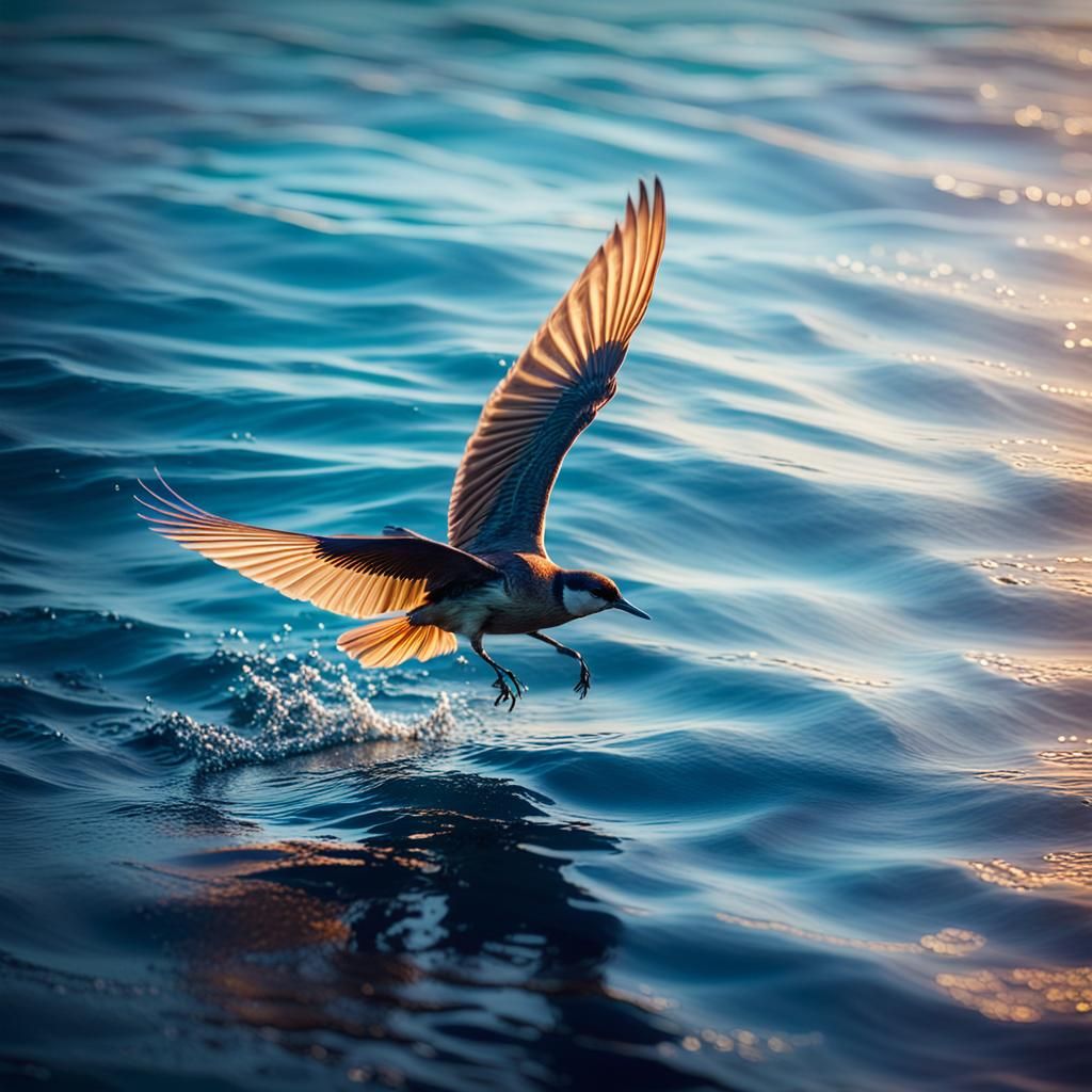 Bird Gliding Through Coral: Cinematic Film Still