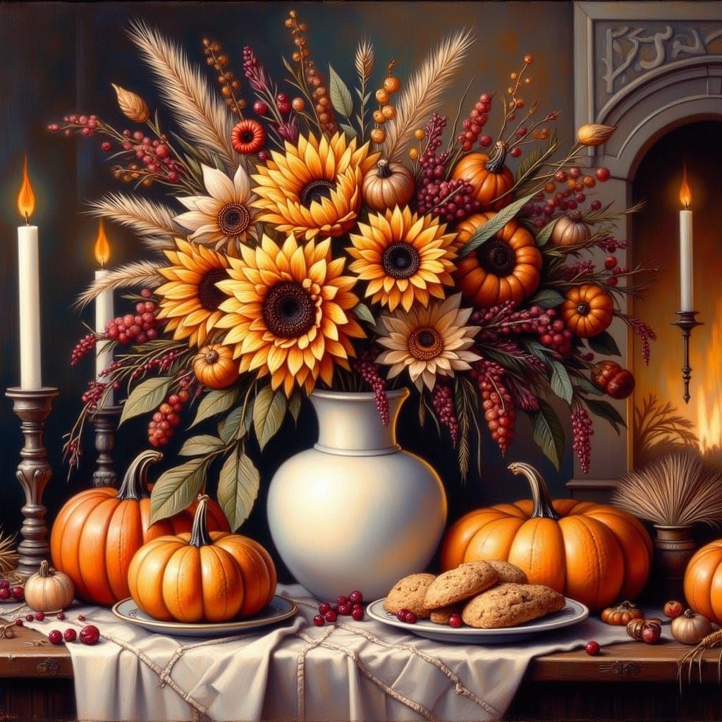 Autumnal Still Life in Watercolor Style