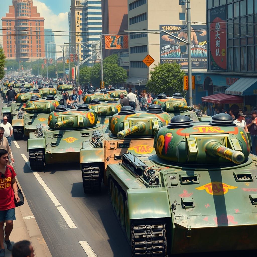 Taco Tank Parade: Photorealistic Urban Art